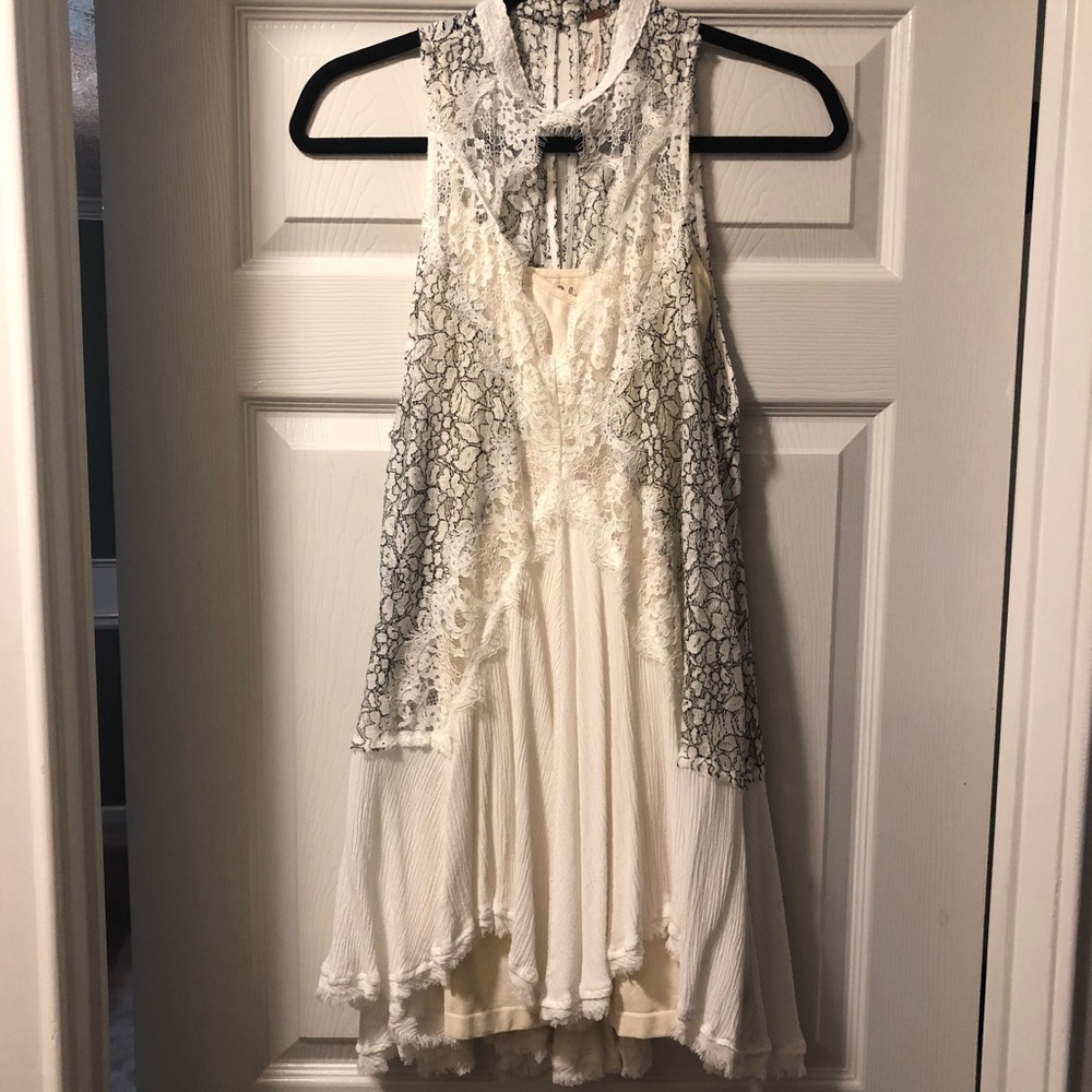 Free People white dress w/ nude slip- WORN ONCE.